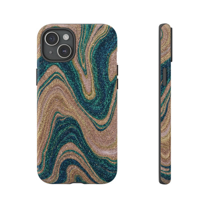 Marbled Teal & Gold Phone Case — Glitter Swirl Tough Case