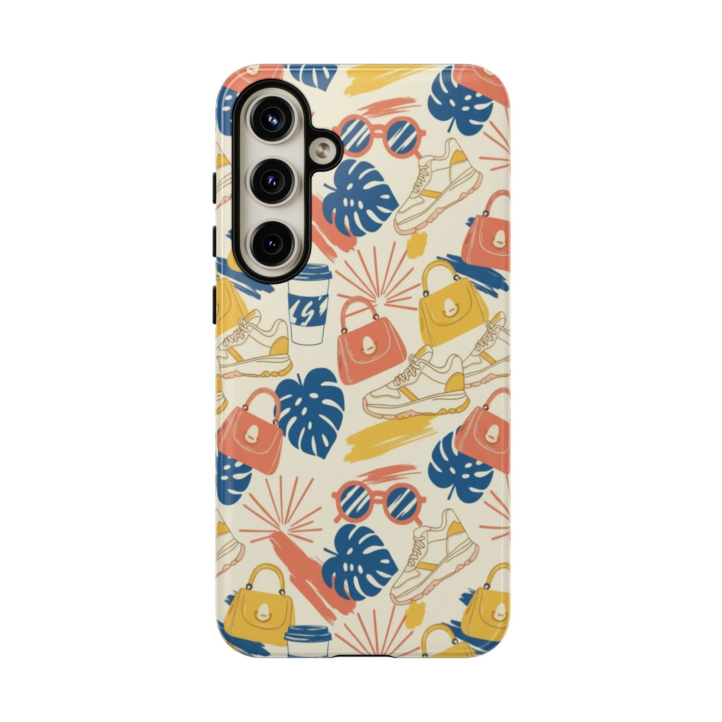 Tough Cases: Retro Summer Pattern Phone Case – Sunglasses, Sneakers & Tropical Leaves