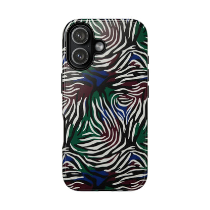 Zebra Camo Tough Phone Case – Green & Blue Animal Print Protective Cover