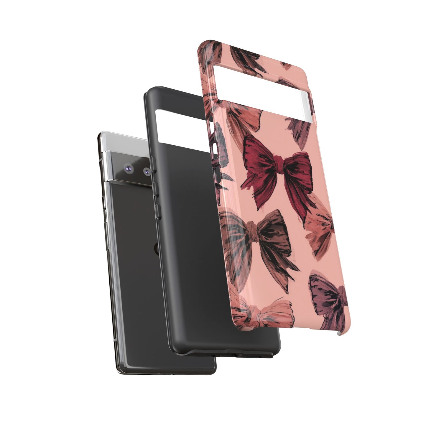 Bow Pattern Tough Phone Case — Pink Watercolor Bows Protective iPhone Cover