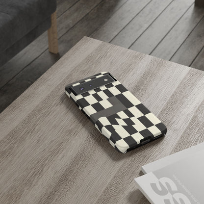 Checkerboard Wave Phone Case — Black & Cream Graphic Tough Case
