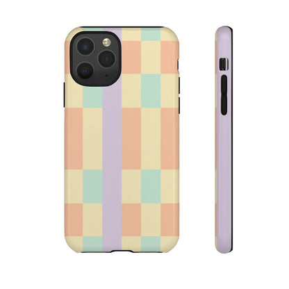 Pastel Checkered Phone Case — Retro Stripe Tough Case