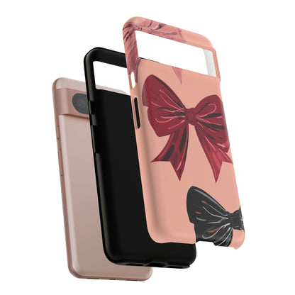 Bow Pattern Tough Phone Case — Pink, Red & Black Decorative Bows