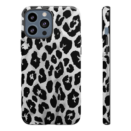 Leopard Print Tough Phone Case – Black & White Animal Pattern Protective Cover