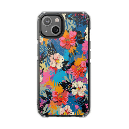 Clear Magnetic Phone Case — Bright Tropical Floral Impact Protection