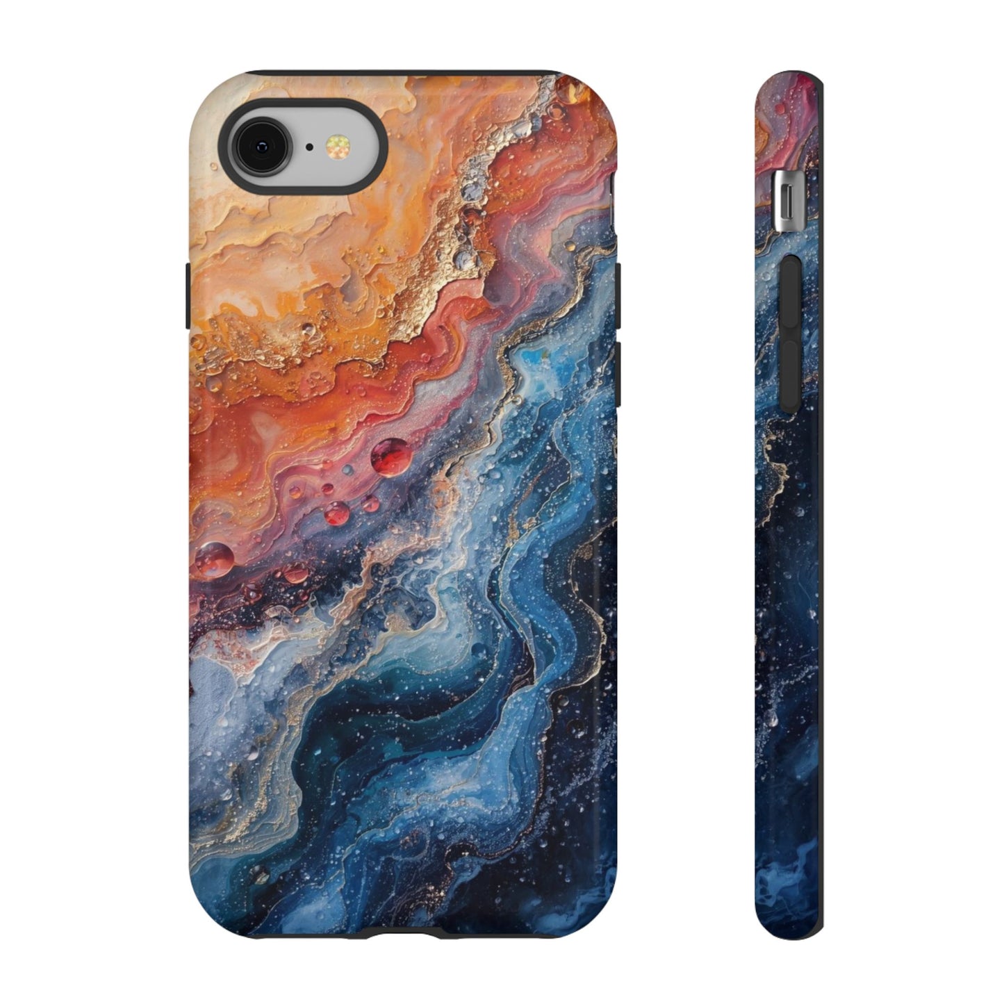 Marbled Galaxy Tough Phone Case — Abstract Blue & Coral Protective Cover