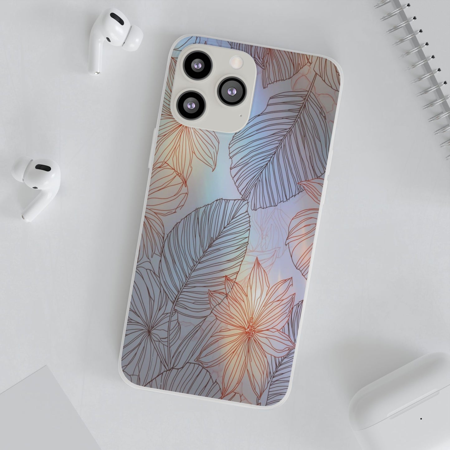 Floral Holographic Phone Case — Iridescent Leaves & Flowers Flexi Case