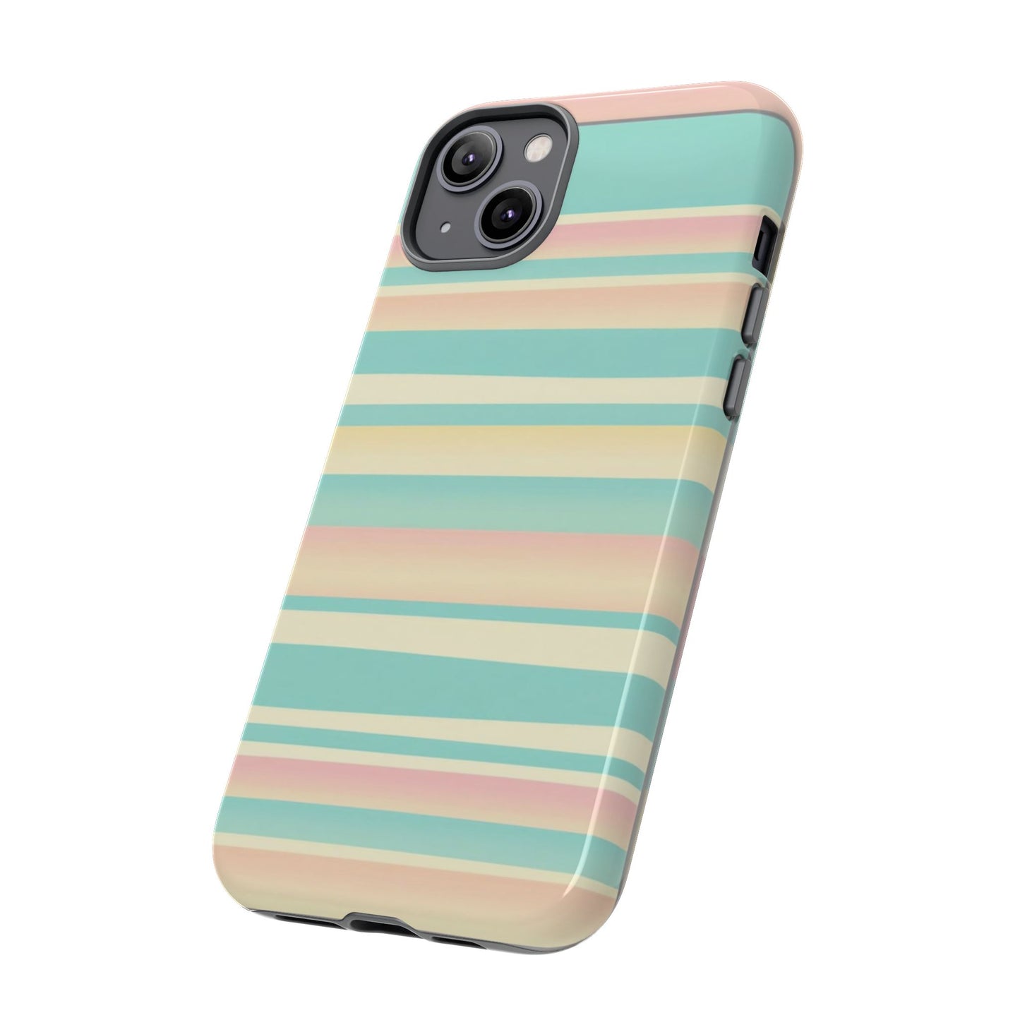 Pastel Striped Tough Phone Case — Mint, Peach & Cream Protective Cover
