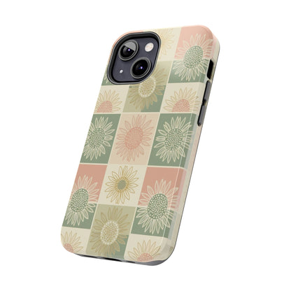 Copy of Copy of Sunflower Check iPhone Tough Phone Case — Retro Pastel Floral Protective Cover
