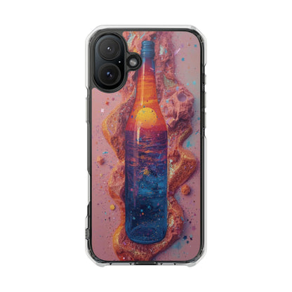 Clear Magnetic Phone Case — Cosmic Bottle Sunset Design