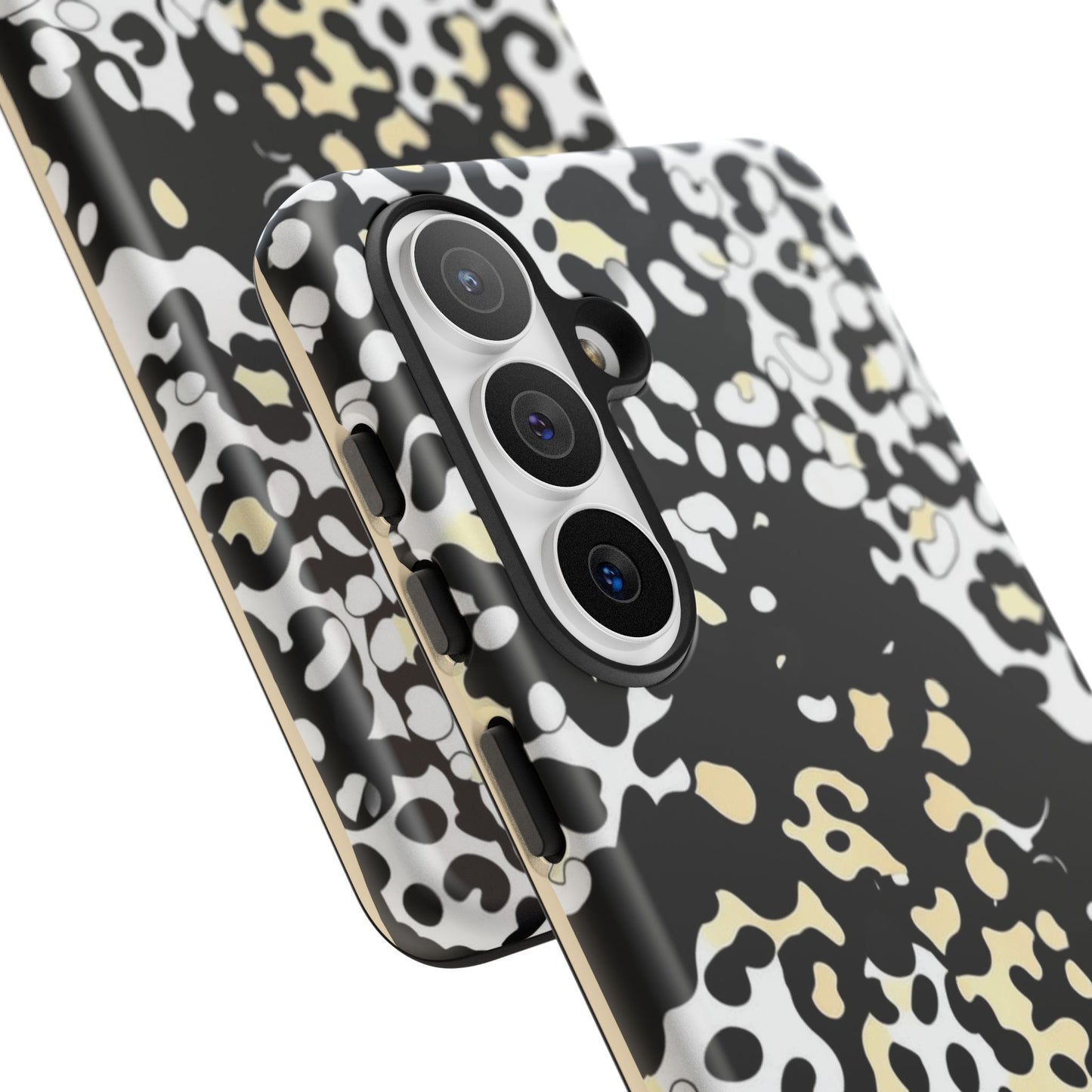 Leopard Splash Tough Phone Case — Black & Cream Animal Print Protective Cover