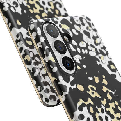 Leopard Splash Tough Phone Case — Black & Cream Animal Print Protective Cover
