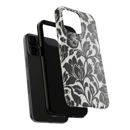 Tough Phone Case — Black & White Vintage Floral Protective Cover