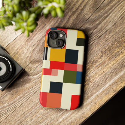 Abstract Color Block Tough Phone Case — Retro Geometric Protective Cover