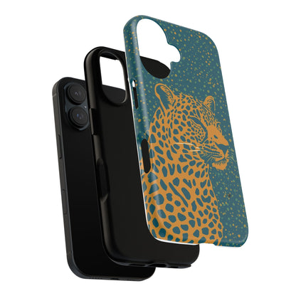 Leopard Spotlight Phone Case — Teal Gold Animal Print Protective Cover