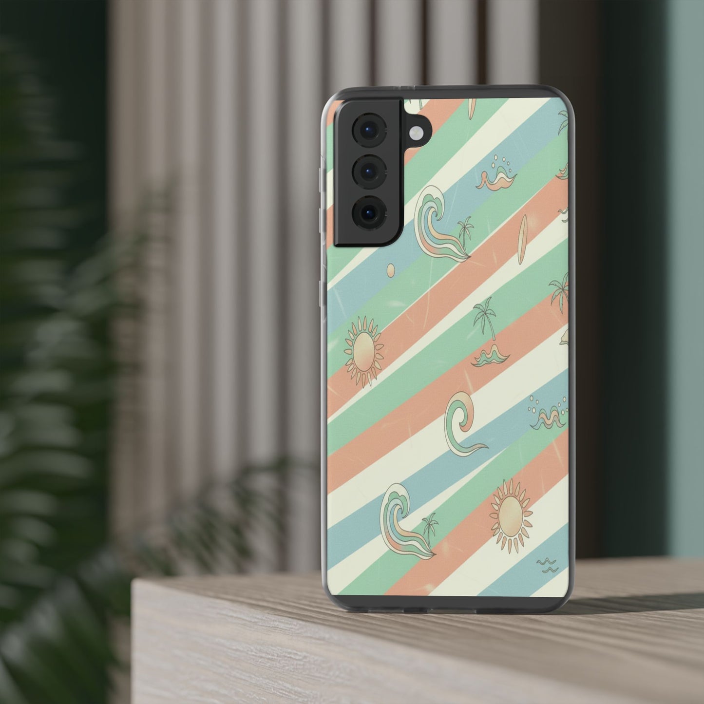 Beach Vibes Phone Case — Retro Pastel Surf & Palm Protective Flexi Case