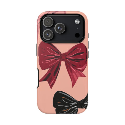 Bow Pattern Tough Phone Case — Pink, Red & Black Decorative Bows