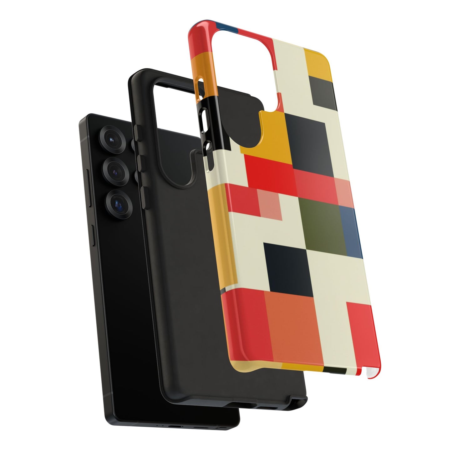Abstract Color Block Tough Phone Case — Retro Geometric Protective Cover