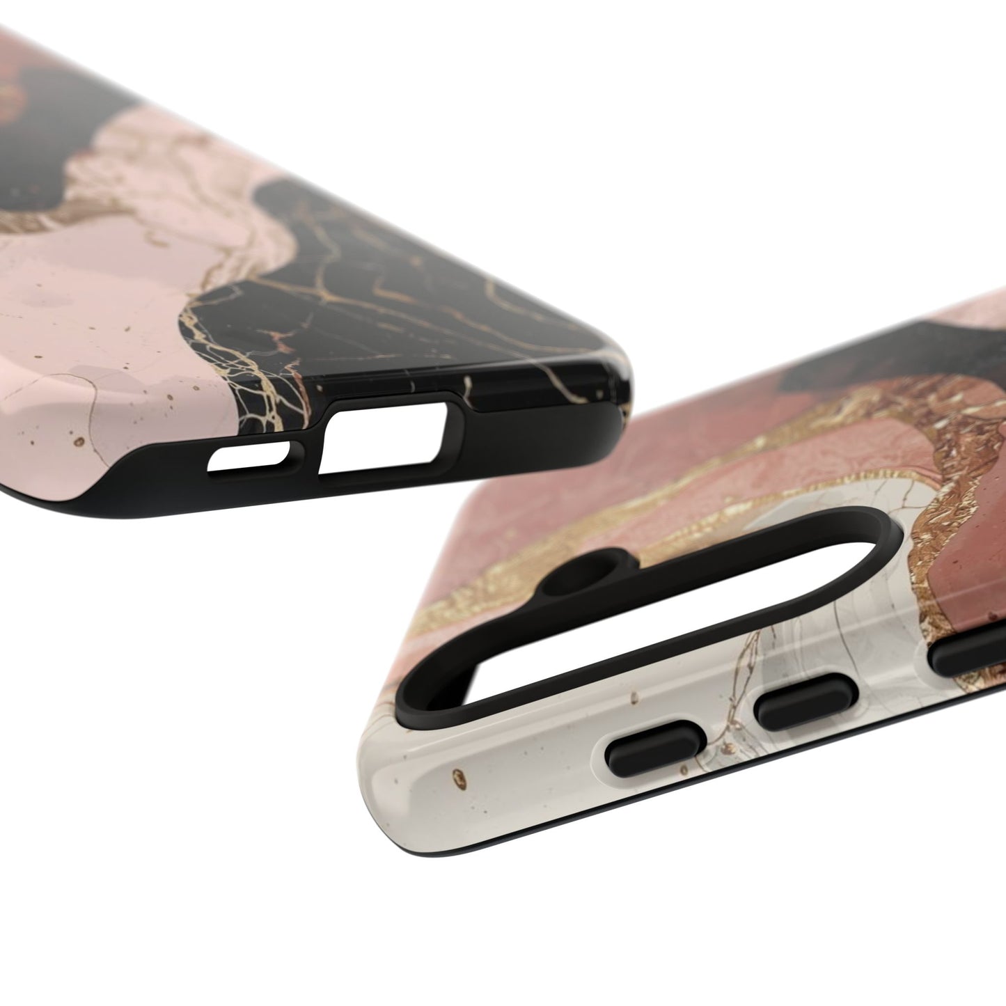 Marbled Rose Gold Phone Case — Abstract Pink & Black Protective Tough Case