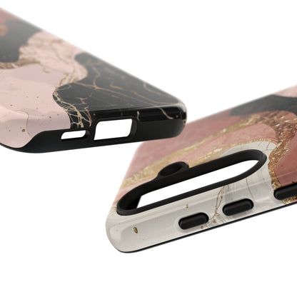 Marbled Rose Gold Phone Case — Abstract Pink & Black Protective Tough Case