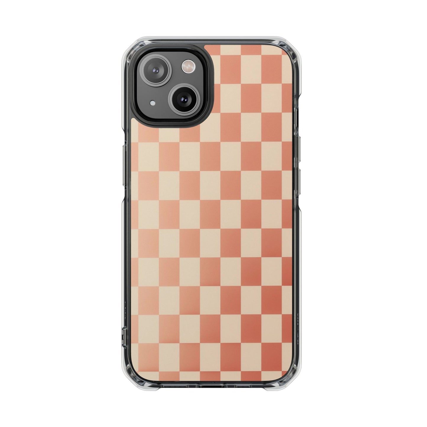 Clear Magnetic Phone Case — Peach Checkerboard Impact Protection