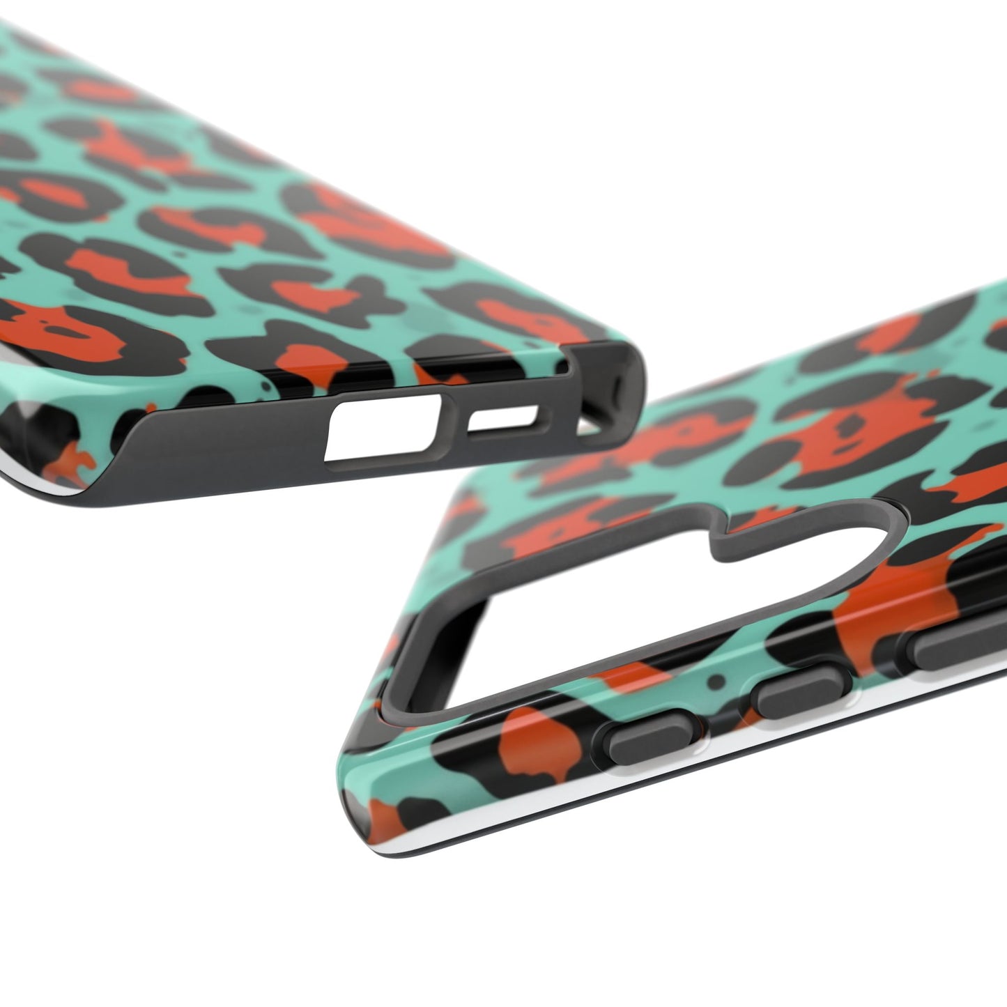 Leopard Print Tough Phone Case — Teal & Rust Protective iPhone Cover