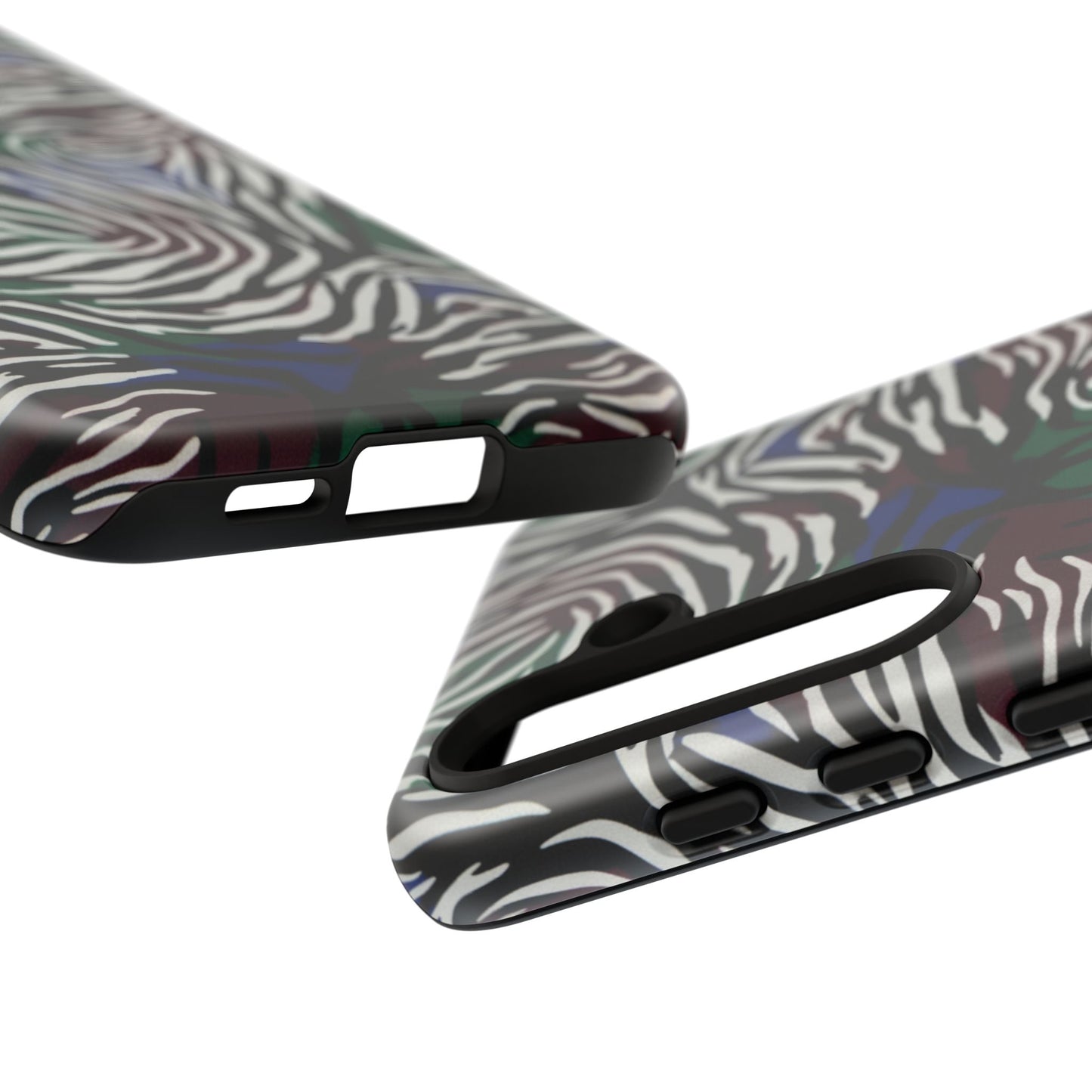 Zebra Camo Tough Phone Case – Green & Blue Animal Print Protective Cover
