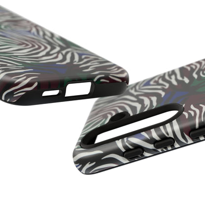 Zebra Camo Tough Phone Case – Green & Blue Animal Print Protective Cover