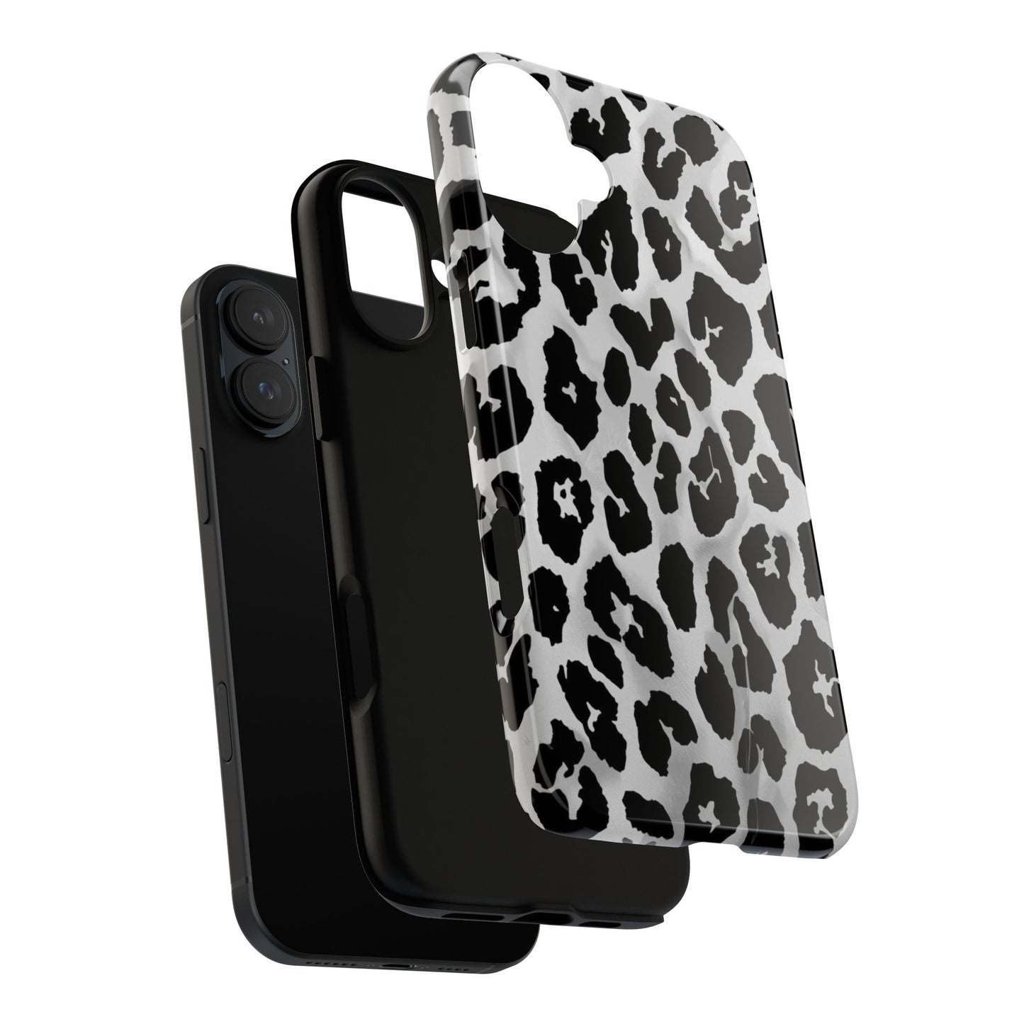 Leopard Print Tough Phone Case – Black & White Animal Pattern Protective Cover