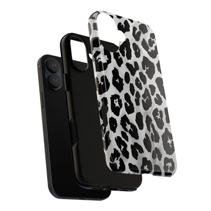 Leopard Print Tough Phone Case – Black & White Animal Pattern Protective Cover