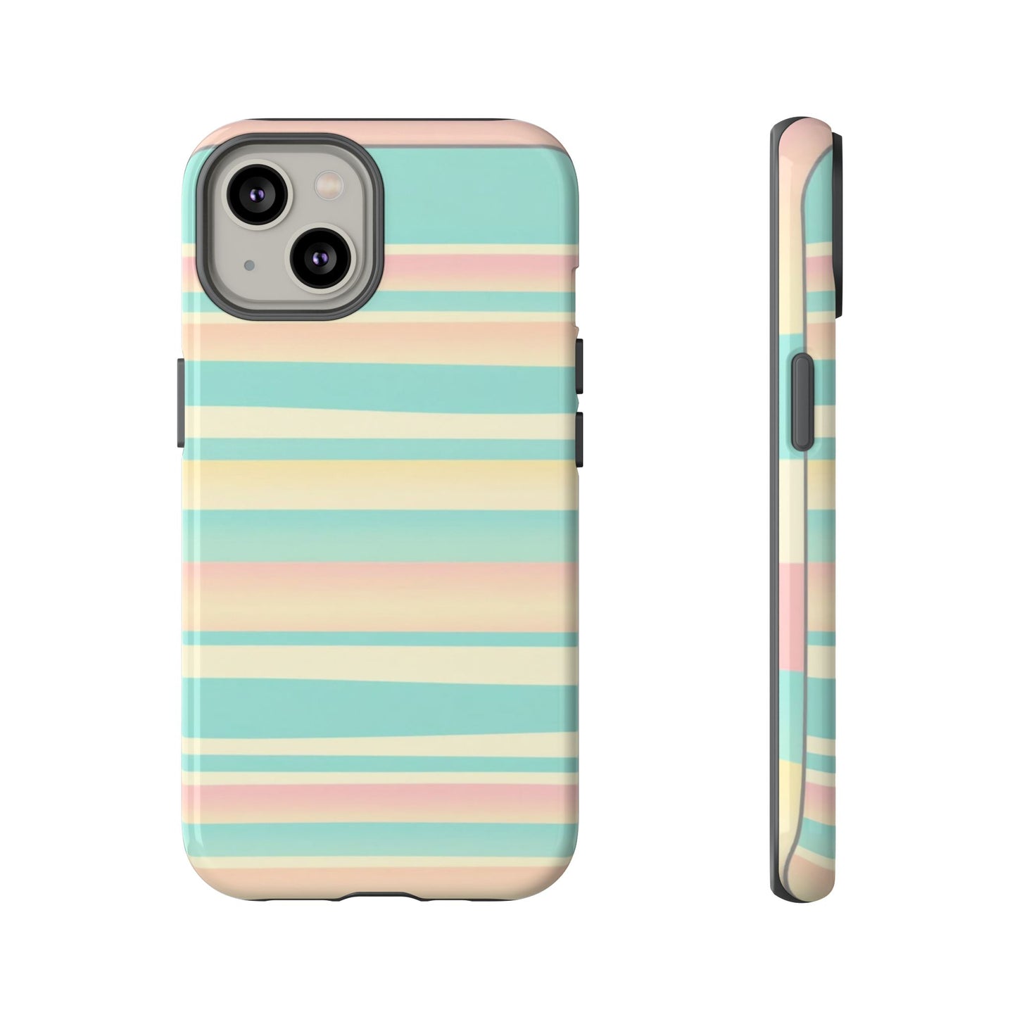 Pastel Striped Tough Phone Case — Mint, Peach & Cream Protective Cover
