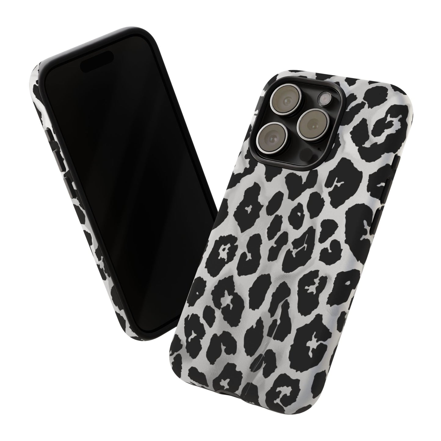 Leopard Print Tough Phone Case – Black & White Animal Pattern Protective Cover