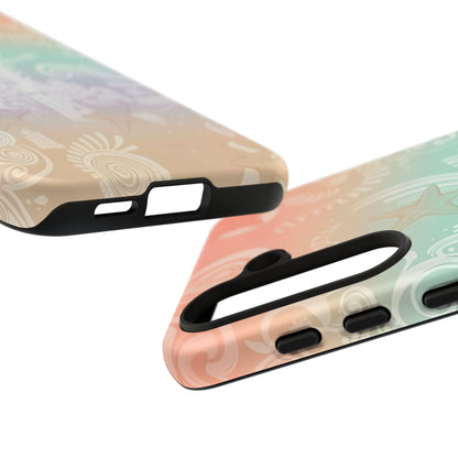 Tough Cases: Pastel Beach Pattern Phone Case — Starfish & Coastal Cityscape Protective Cover