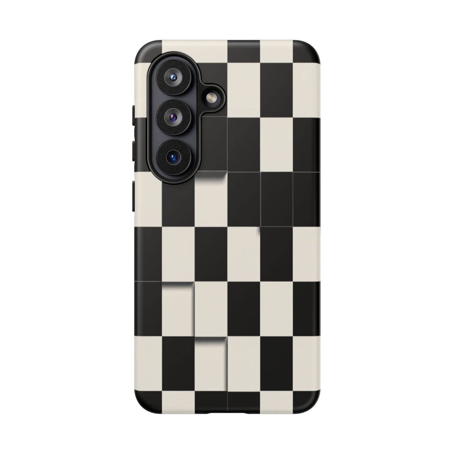 Checkerboard Tough Phone Case — Classic Black & Cream Grid Protective Cover