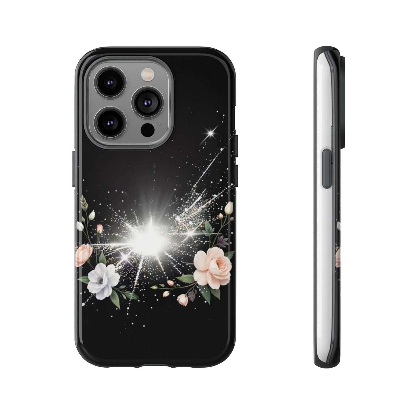 Floral Burst Phone Case — Protective Black Sparkle Design