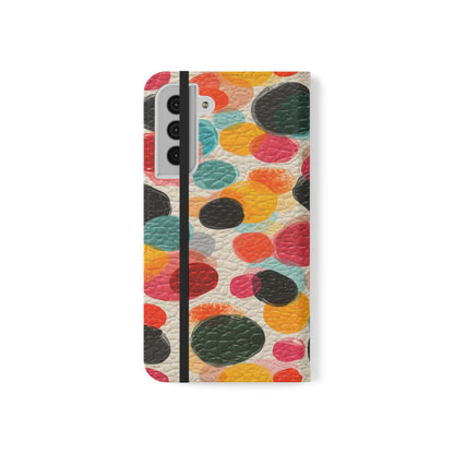 Colorful Confetti Dot Flip Phone Case — Retro Polka Wallet Cover