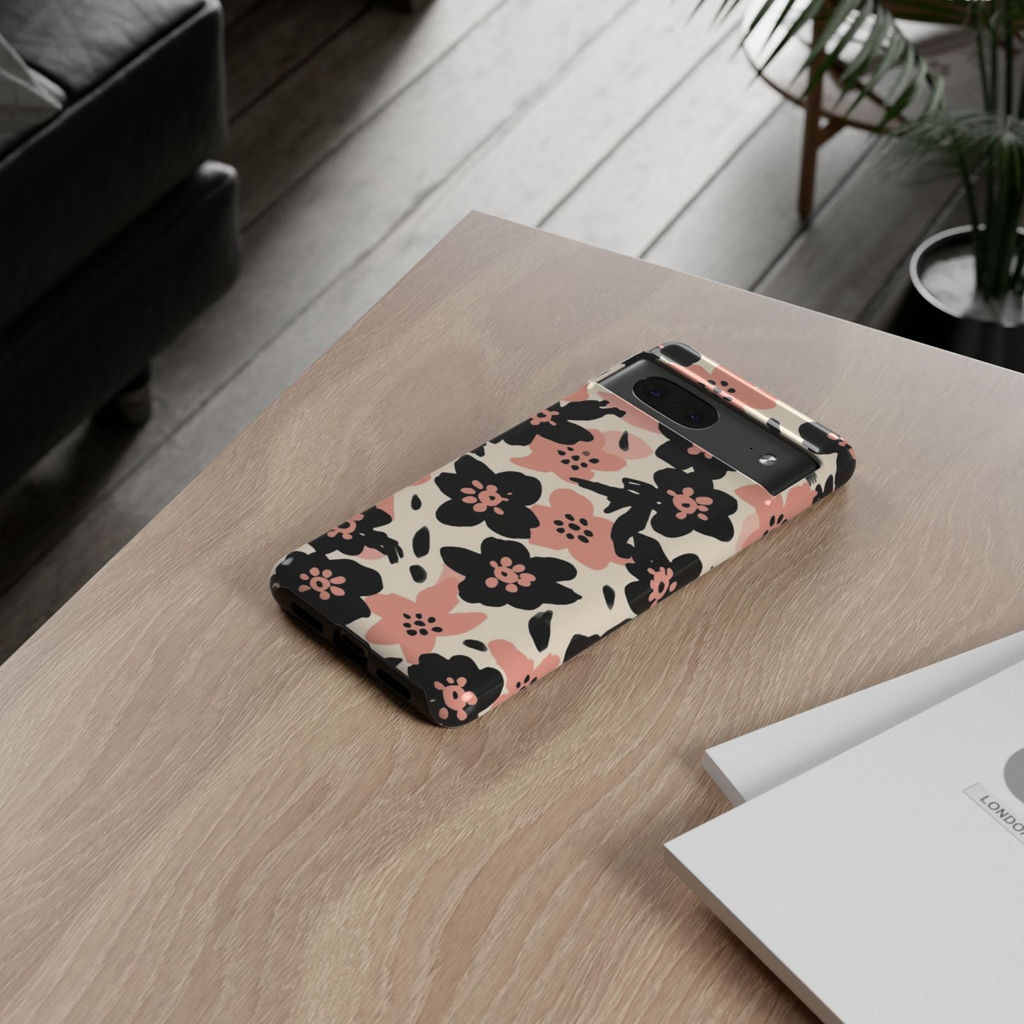 Floral Phone Case — Pink & Black Retro Blossom Protective Cover