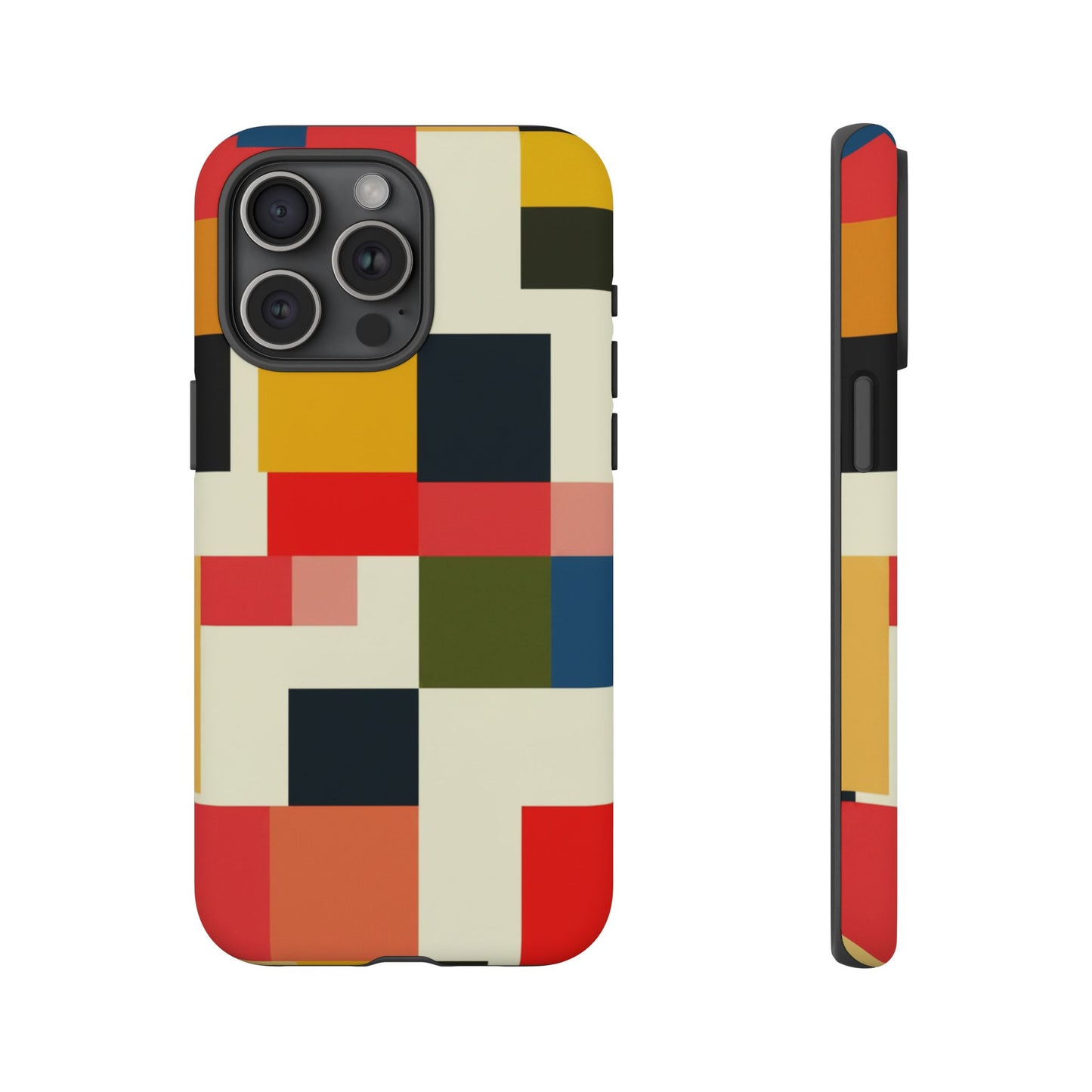 Abstract Color Block Tough Phone Case — Retro Geometric Protective Cover