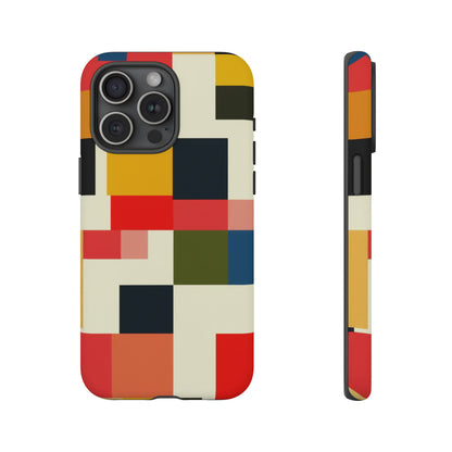 Abstract Color Block Tough Phone Case — Retro Geometric Protective Cover