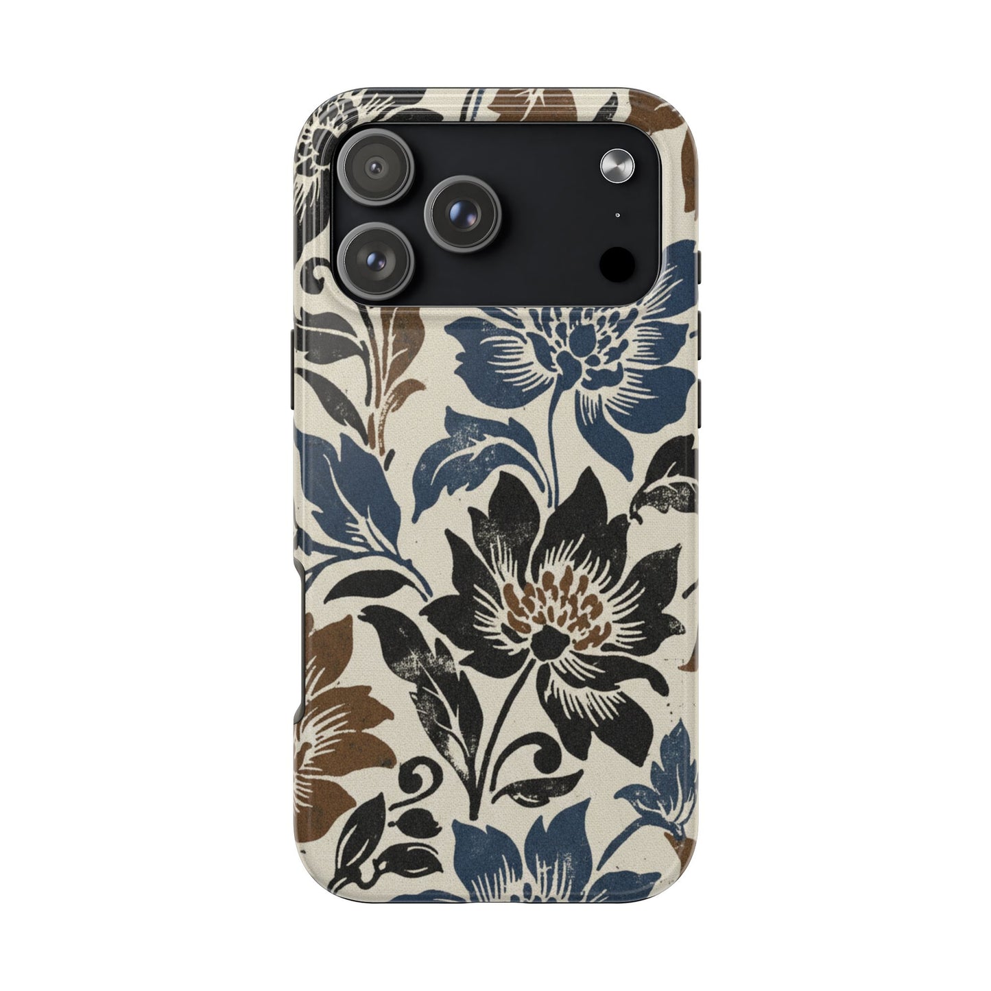 Floral Vintage Tough Phone Case — Blue & Brown Botanical Protection
