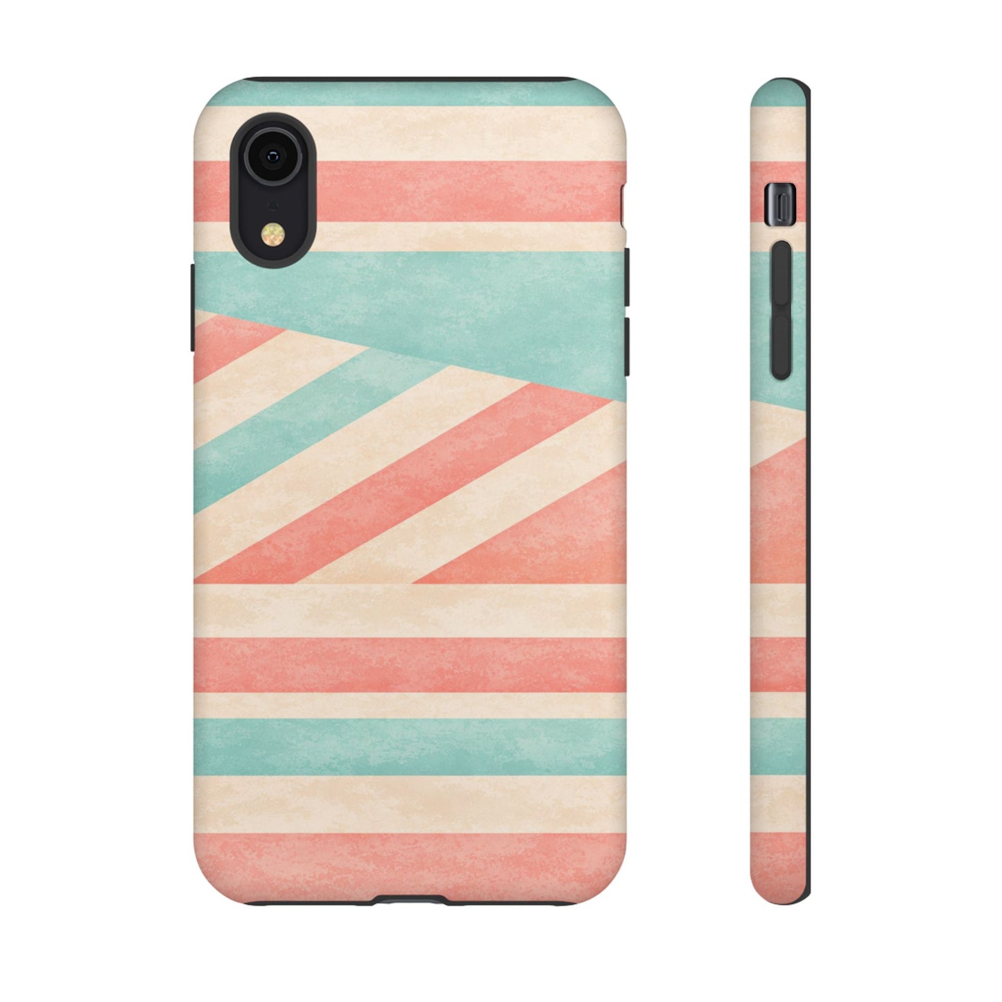 Pastel Stripes Tough Phone Case – Retro Coral & Teal Protective Cover