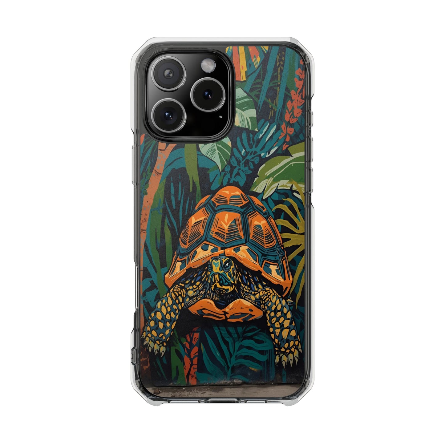 Tortoise Jungle Magnetic Clear Phone Case — Protective Clear Case with Tropical Tortoise Art