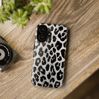 Leopard Print Tough Phone Case – Black & White Animal Pattern Protective Cover