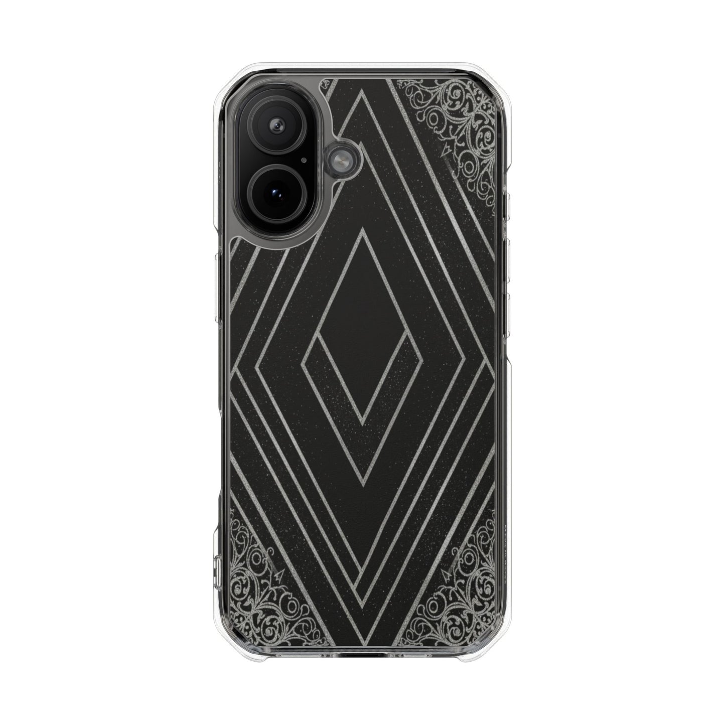 Clear Magnetic Phone Case — Geometric Diamond Pattern with Filigree Corners