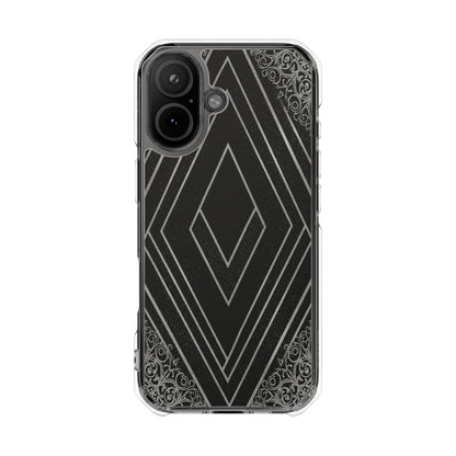 Clear Magnetic Phone Case — Geometric Diamond Pattern with Filigree Corners