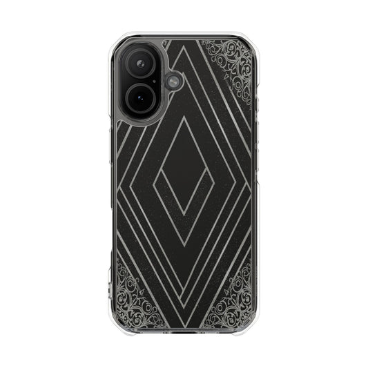 Clear Magnetic Phone Case — Geometric Diamond Pattern with Filigree Corners