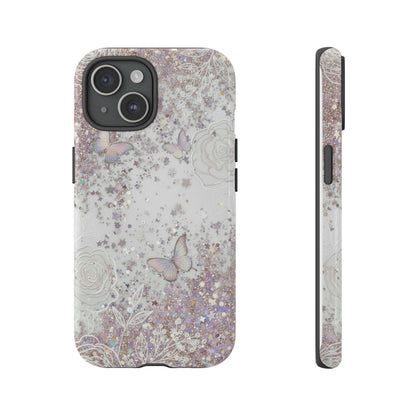 Butterfly Glitter Tough Phone Case — Floral Sparkle Protective Case