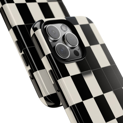 Checkerboard Tough Phone Case — Classic Black & Cream Grid Protective Cover