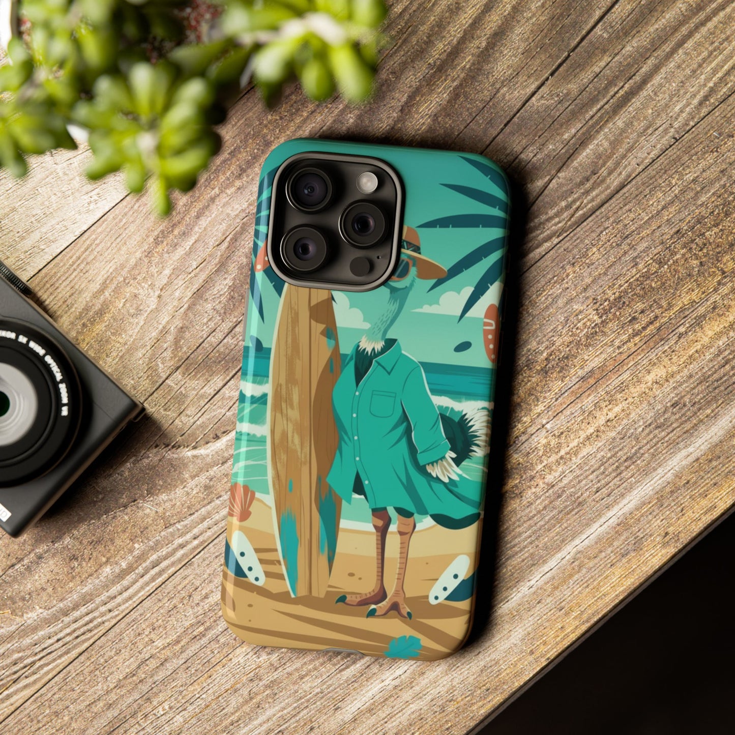 Phone Case — Retro Dressed Seagull Surfing Beach Illustration