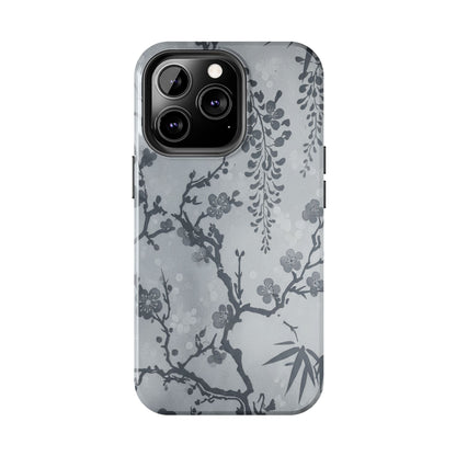 Tough Phone Case — Gray Cherry Blossom Ink Floral Design